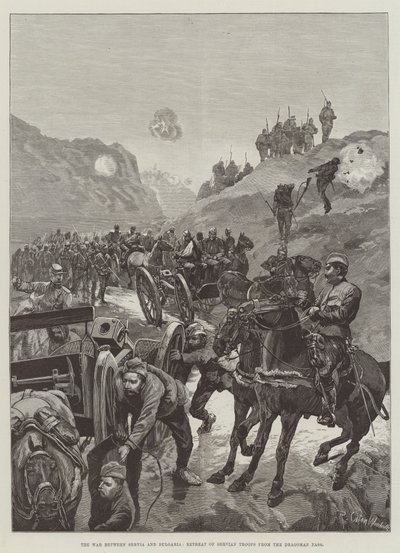 La guerre entre la Serbie et la Bulgarie, retraite des troupes serbes du col de Dragoman - Richard Caton Woodville junior